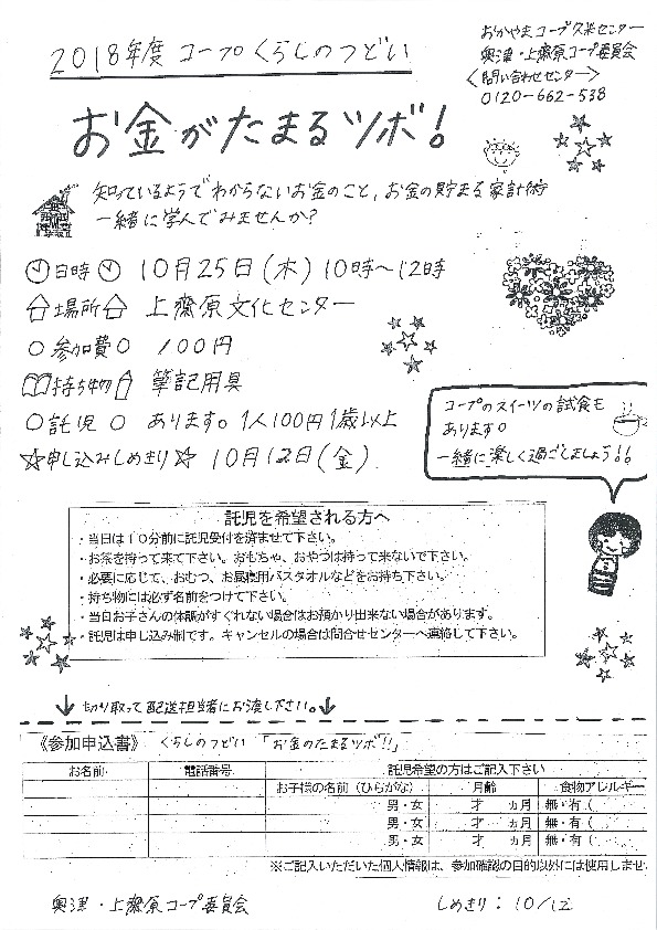 お金がたまるツボ!!
【美作エリア奥津　上斎原コープ委員会】