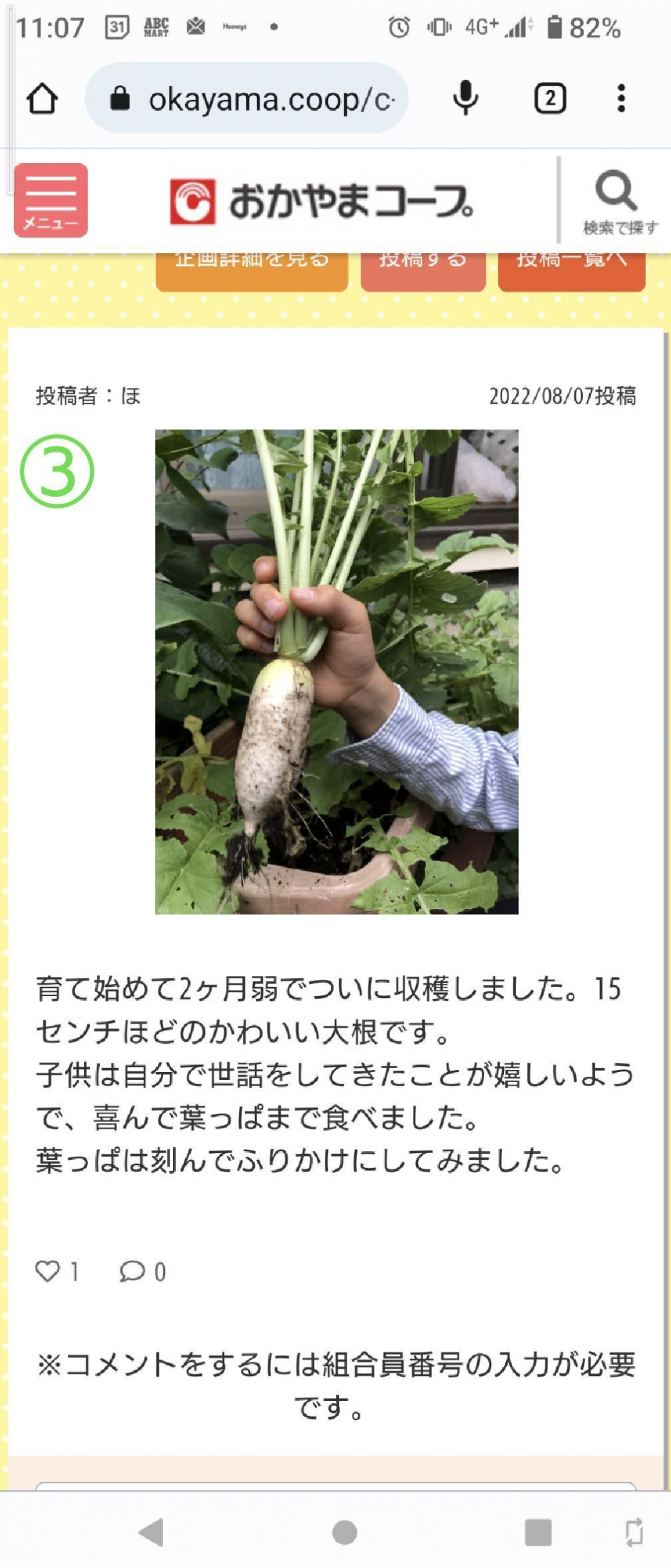 育てて食べよう～春まきミニダイコン編～
【岡山西エリアたべる・たいせつPJ】